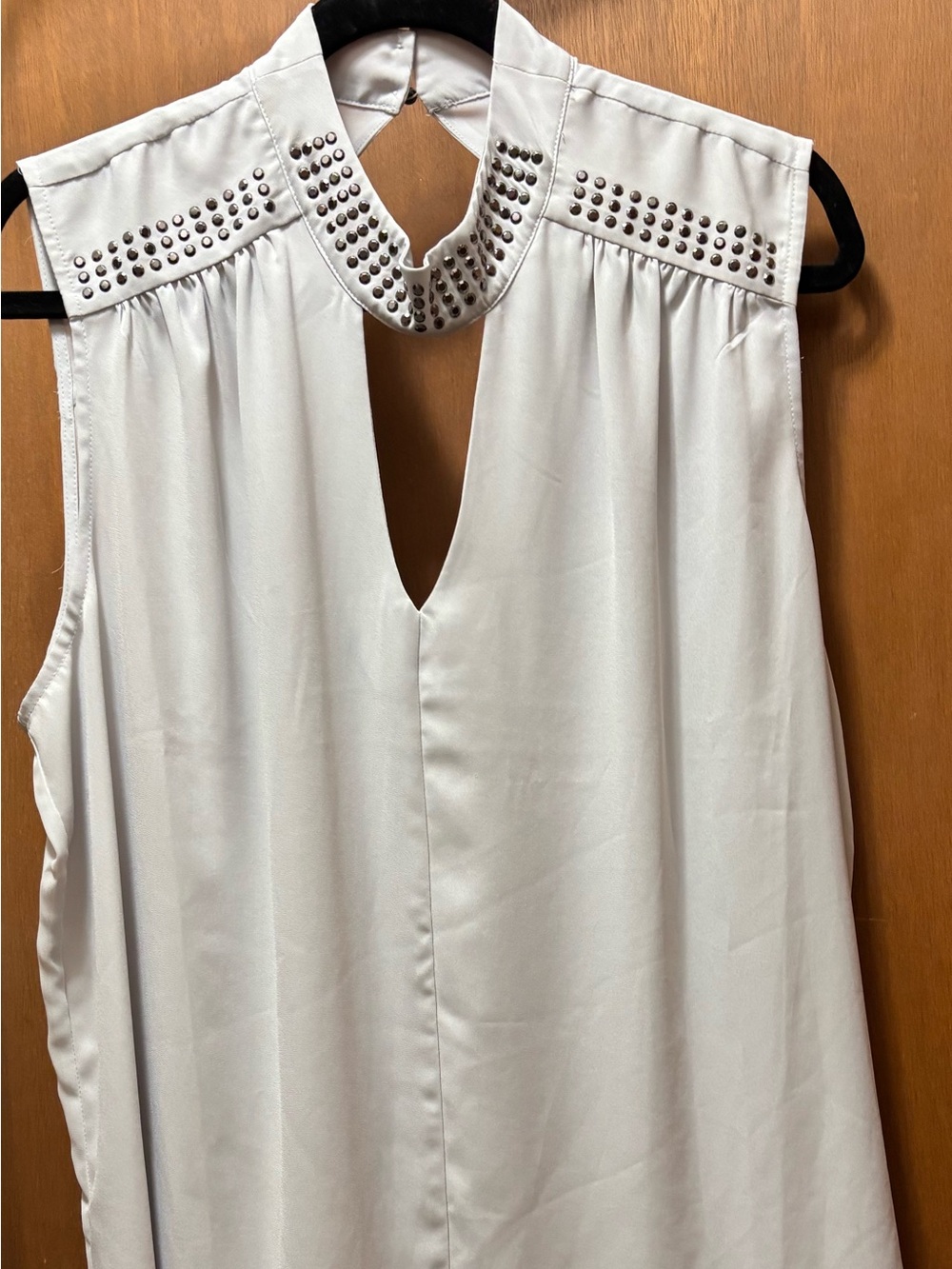 Maurices Cream Sleeveless Studded Keyhole Blouse